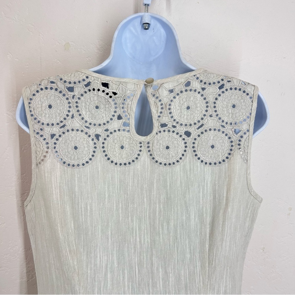 Dana Buchman Linen Blend Sleeveless Cream Eyelet Yoke Shift Dress Size 12 NWOT - Picture 5 of 11